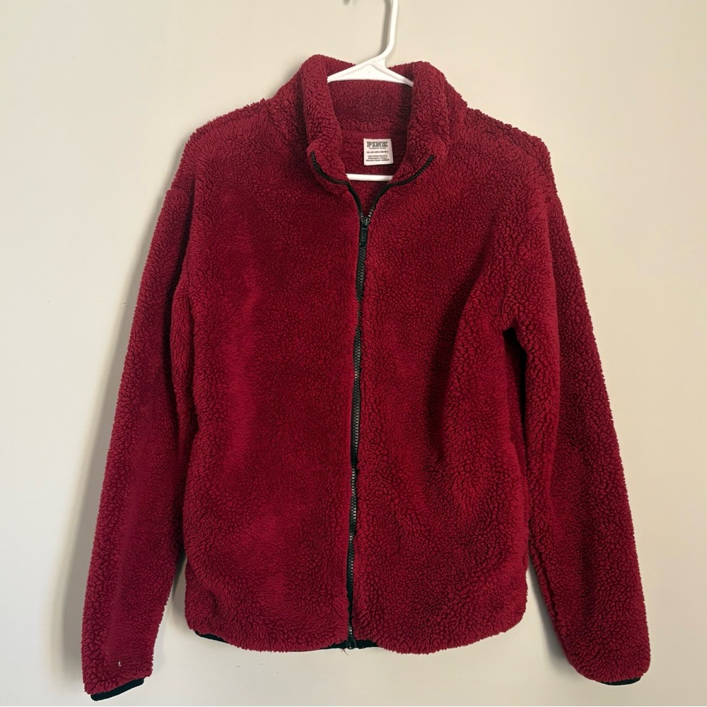 Victorias Secret‎ Pink Deep Red Fleece Teddy Jacket
